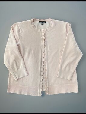 Cable & Gauge Women’s XL Pink Cardigan 3/4 Sleeve Button Front Scalloped Trim